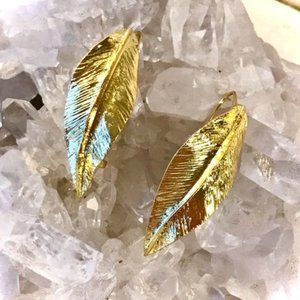 Anthropologie Metal Gold Leaf Statement Earrings